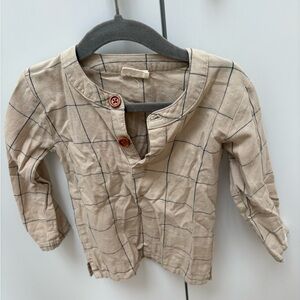 Turtledove London Baby boy neutral cream Plaid button down shirt Top 12-18 mo